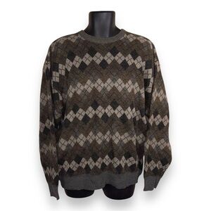 VINTAGE XLT MENS AMERICAN PORTRAIT GREEN ARGYLE SWEATER LONG SLEEVE KNIT